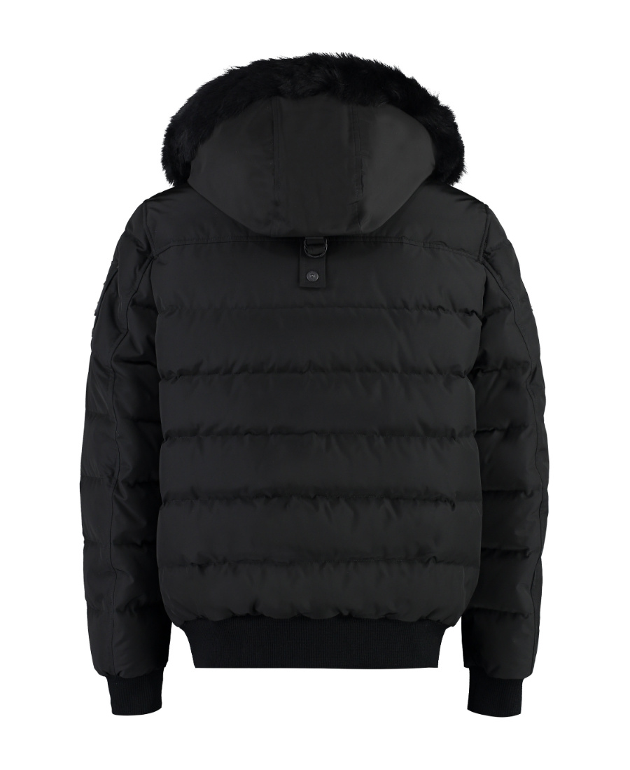 Moose Knuckles Quilted Down Jacket With Fur-trimmed Hood And Front Zipper In Black