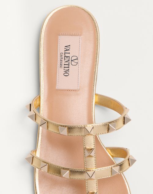 Valentino Garavani Rockstud Laminated Nappa Slide Sandal Woman Antique Brass 41 In Nude