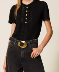 Twinset Oval T-shaped Buttoned Clam-shaped Sweater In Black