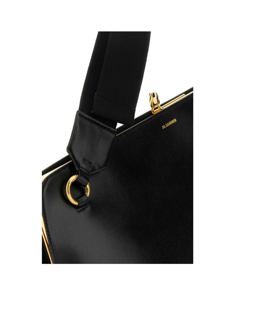 Jil Sander Leather Crossbody Bag With Fabric Strap In Black