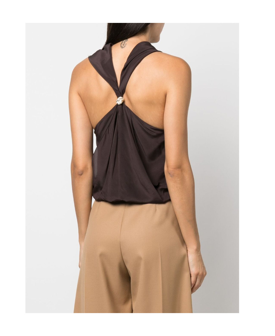 Lanvin Draped Sleeveless Silk Top In Black