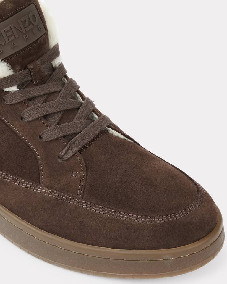 Kenzo '-dome' Sneakers In Suede And Shearling In Brown