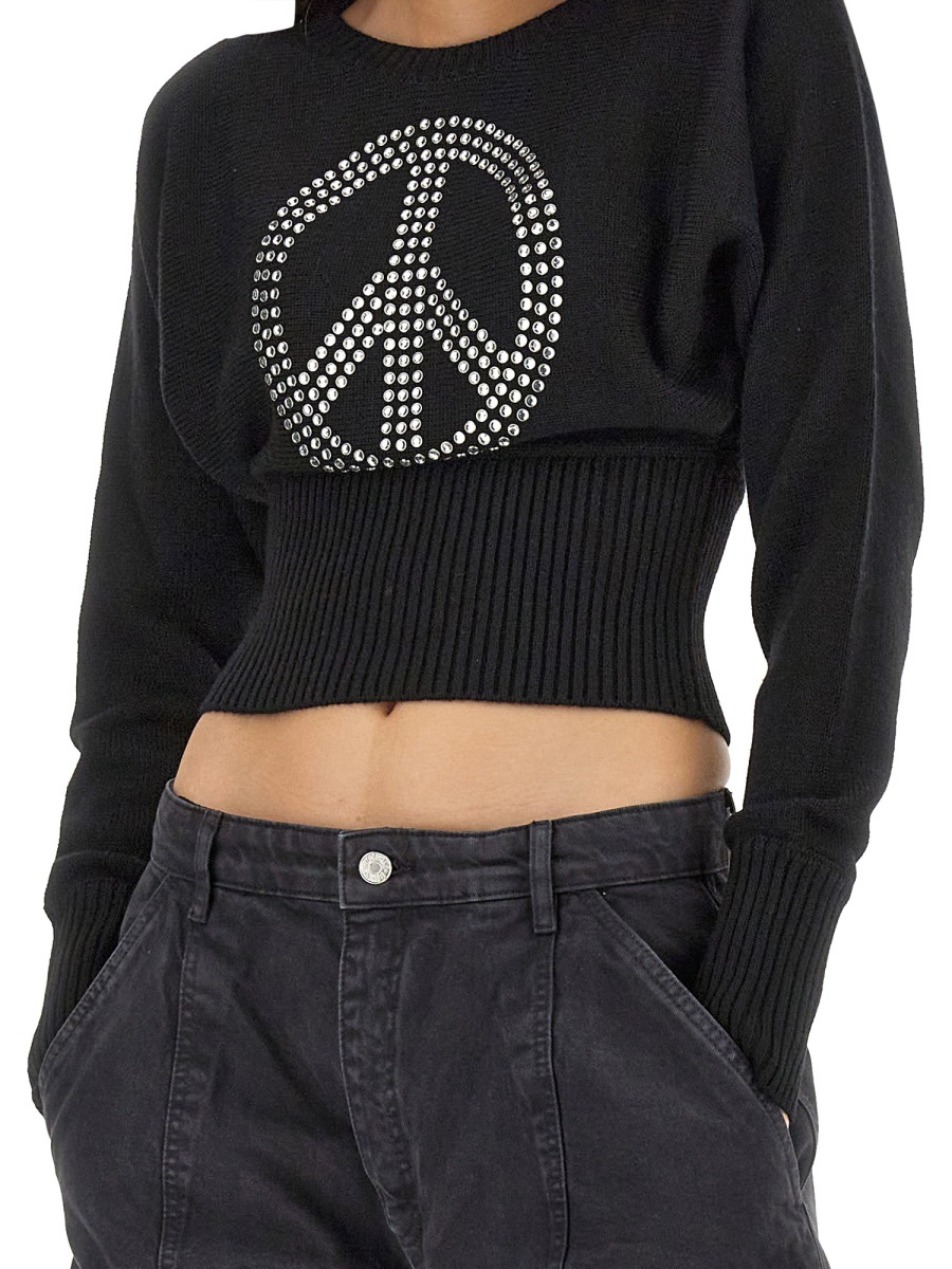 Moschino Peace Symbol Embellished Knitwear With Long Sleeves In Black