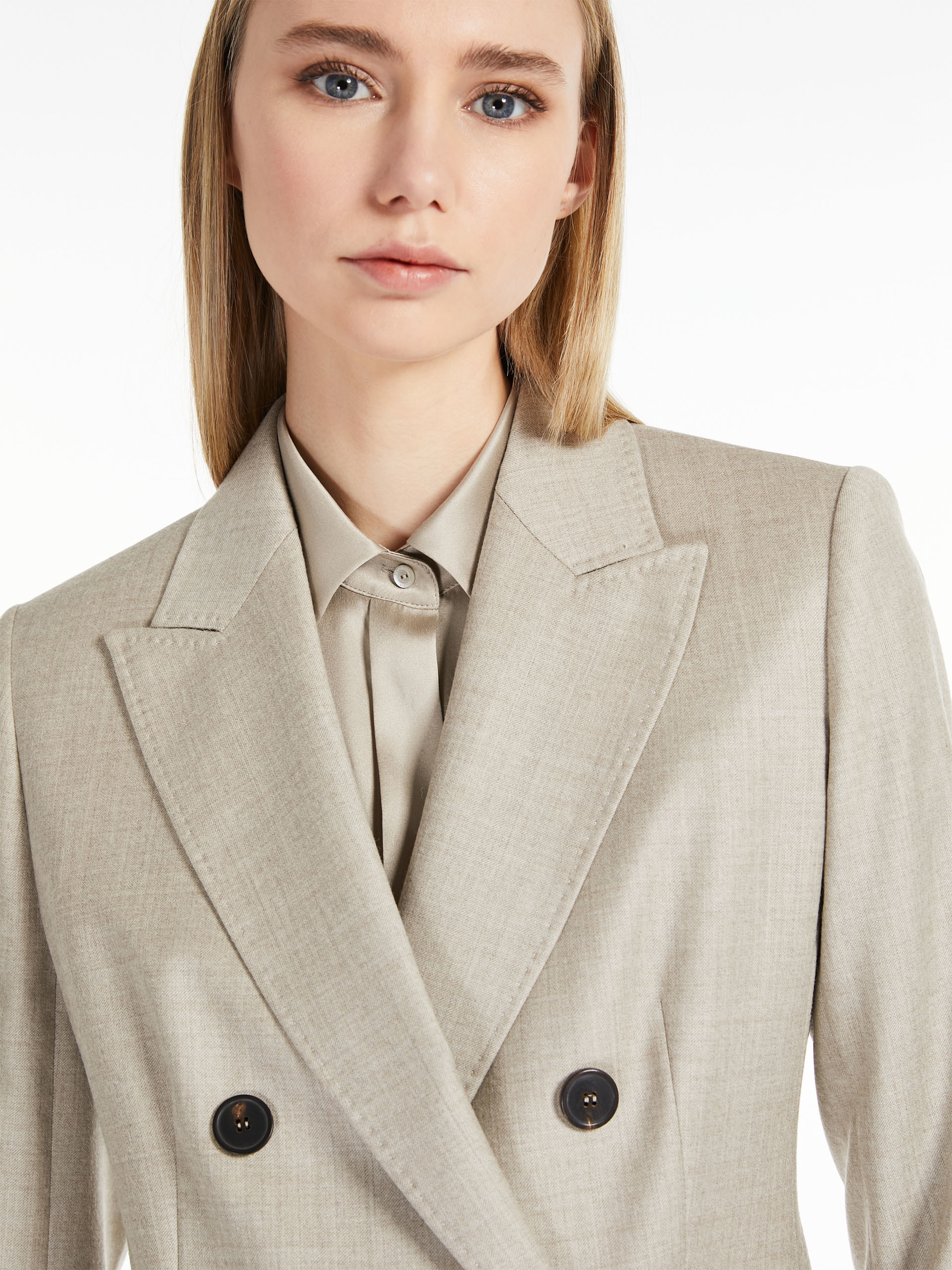 Max Mara Double-breasted Flannel Blazer In Nude