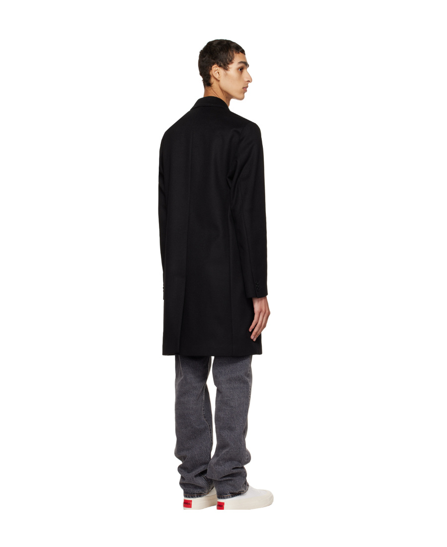 Hugo Boss Water-repellent Wool-blend Coat With Zip-up Inner In Black