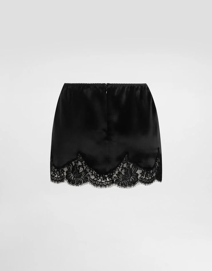 Dolce & Gabbana Lace-trimmed Satin Skirt In Black