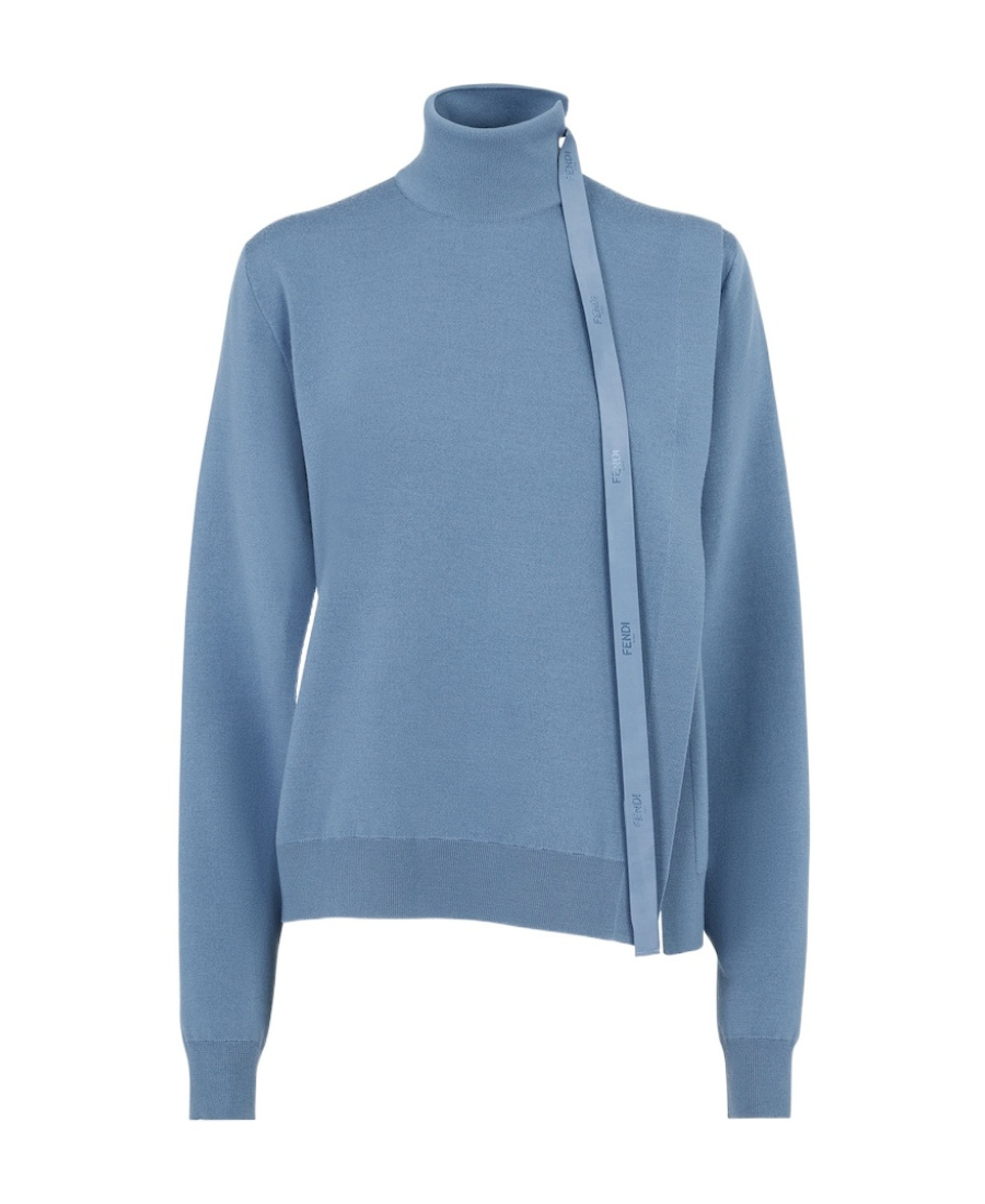Fendi Modern Wool Blend Sweater With Unique Neckline In Blue