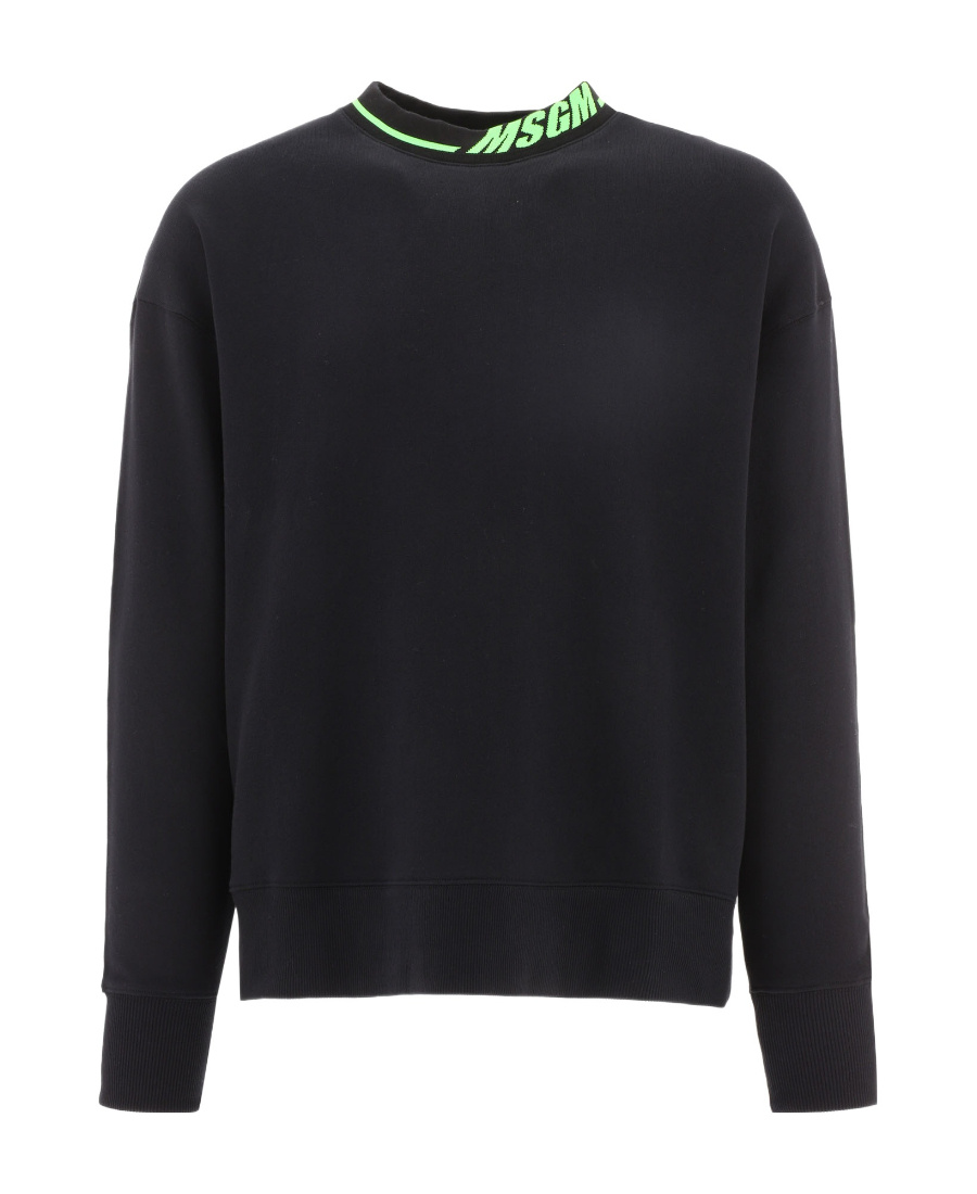 Msgm Logo-collar Cotton Sweatshirt In Black