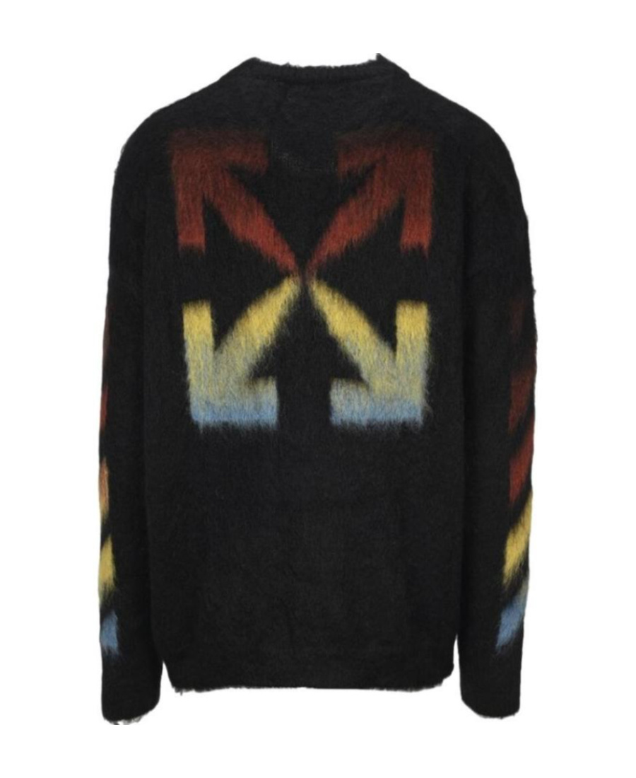 Off-white Brushed Wool Crew-neck Sweater With Contrasting Logo In Black