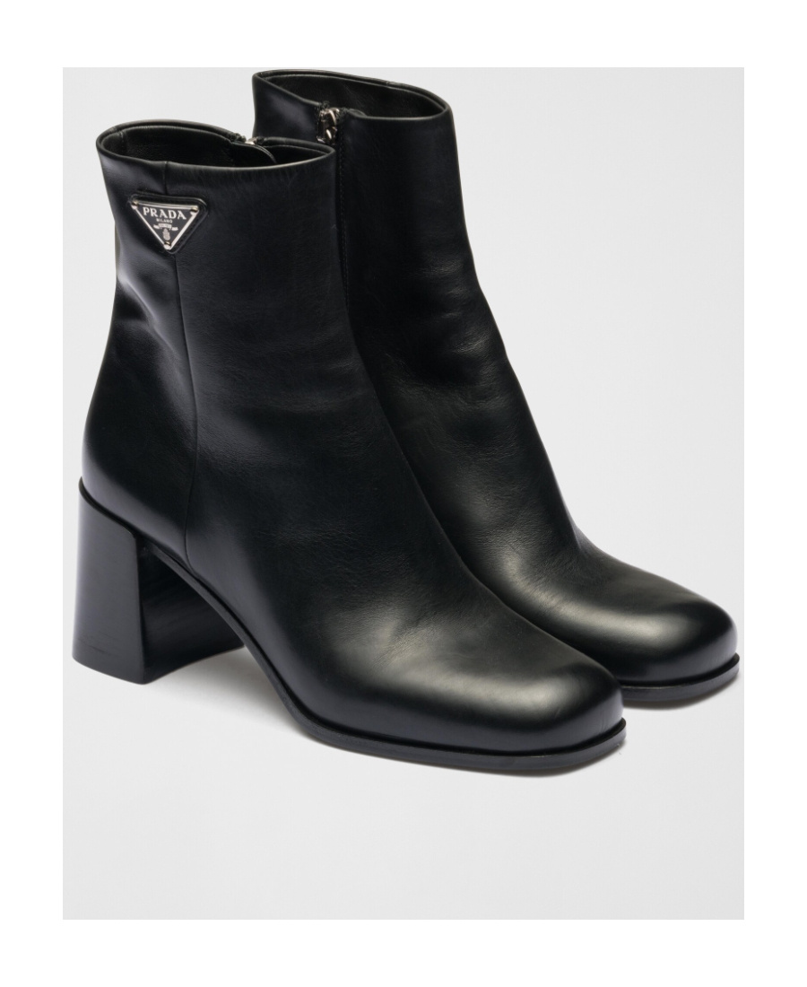 Prada Black Leather Booties For Women In Black