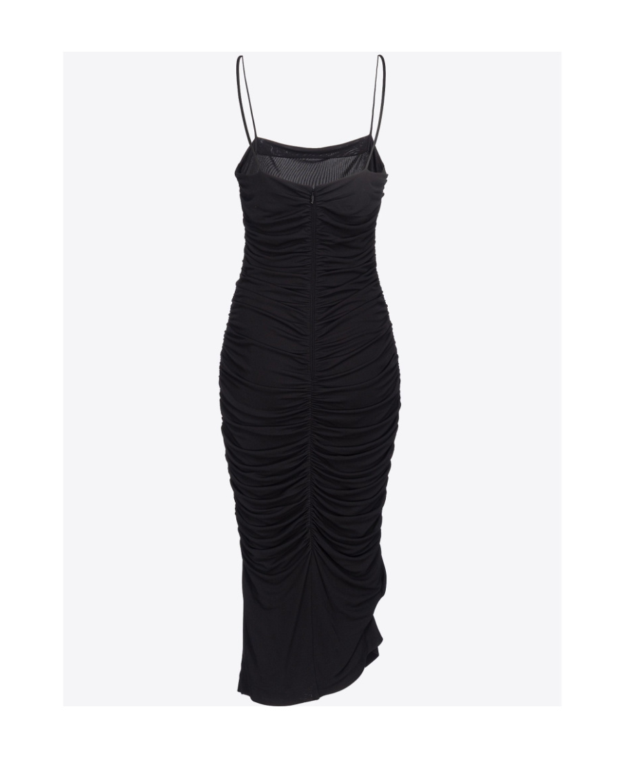 Shop Pinko Spaghetti-strap Ruched Midi Dress In Black