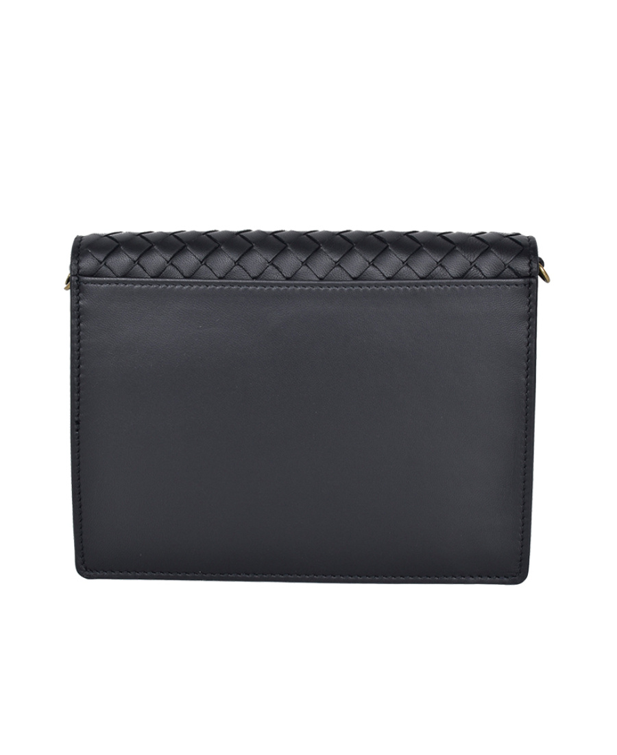Shop Bottega Veneta Black Intrecciato Leather Wallet On A Chain