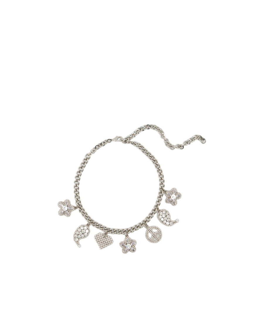 Alessandra Rich Chain Necklace W/ Crystal Charms In White