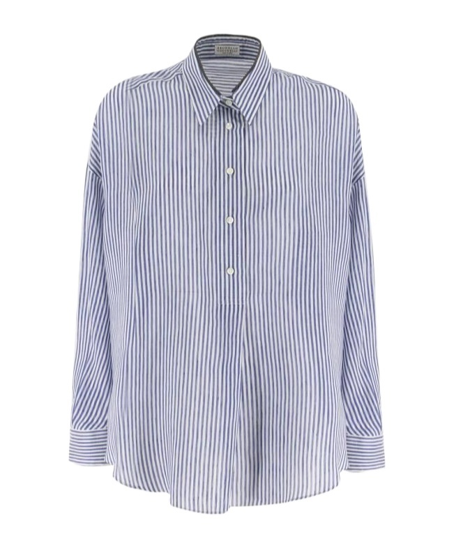 Brunello Cucinelli Classic Striped Long-sleeved Shirt With Polished Details In White