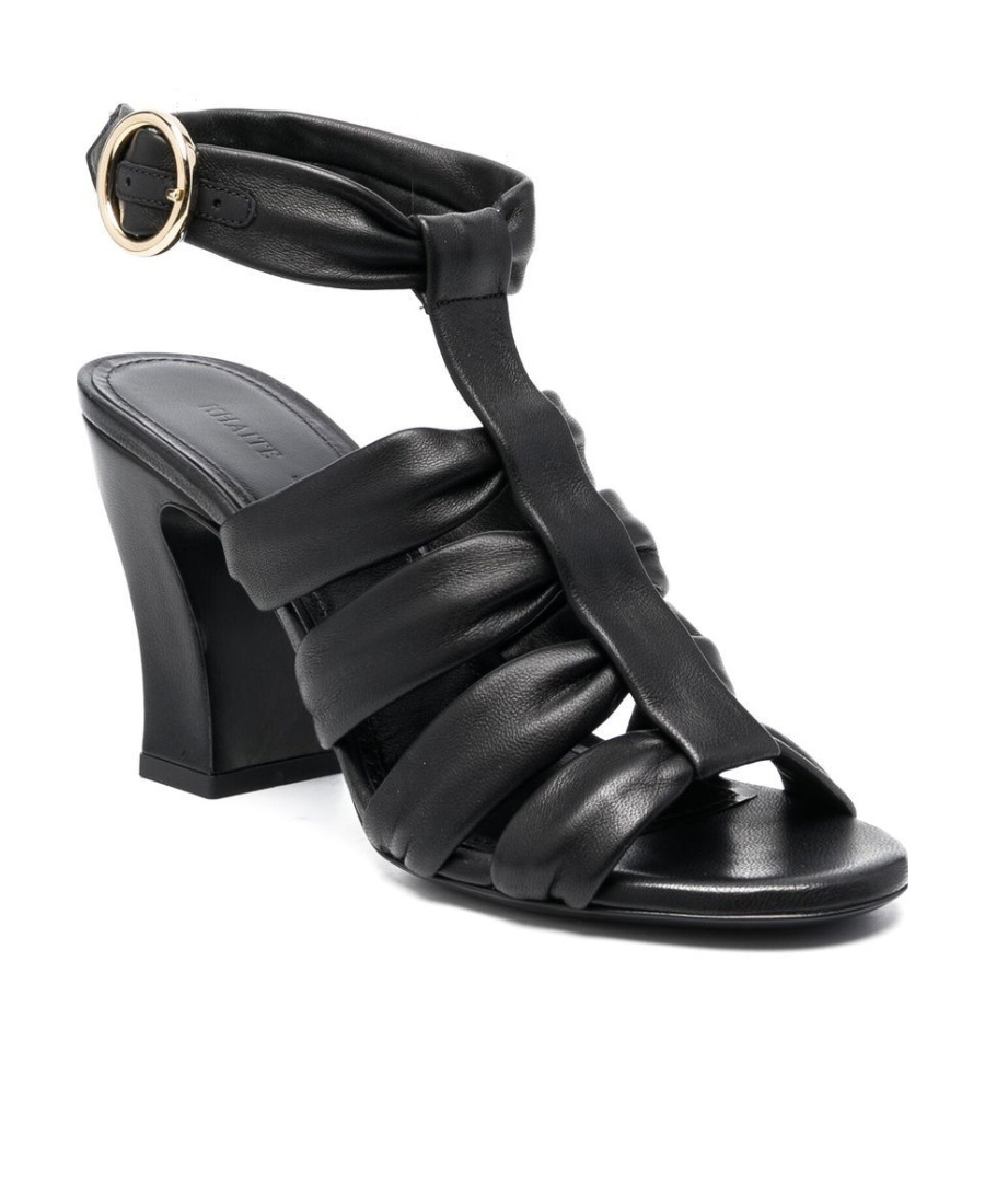 Khaite Perth Caged Calfskin Block-heel Sandals In Black