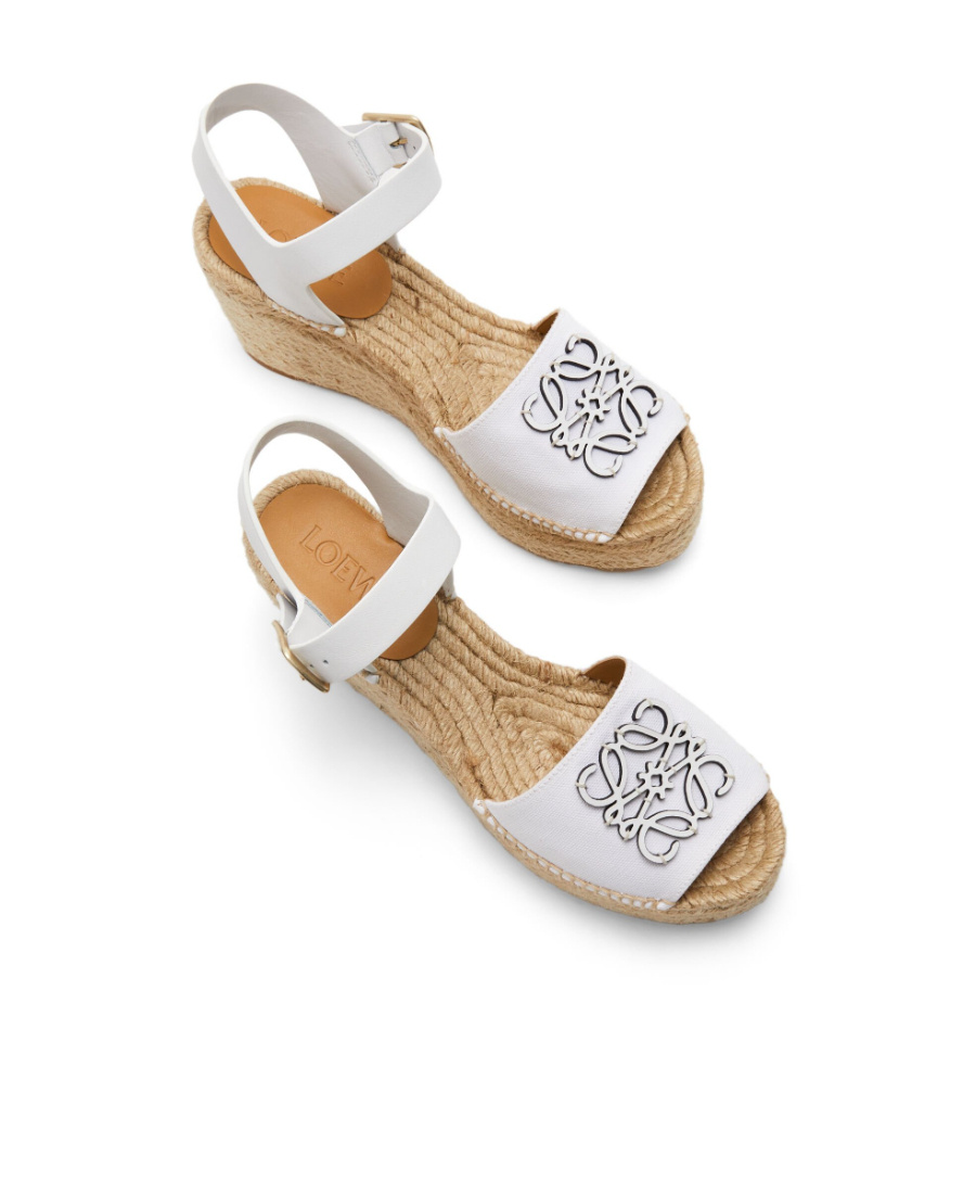 Loewe Anagram Logo Slope Heel Sandals In Nude