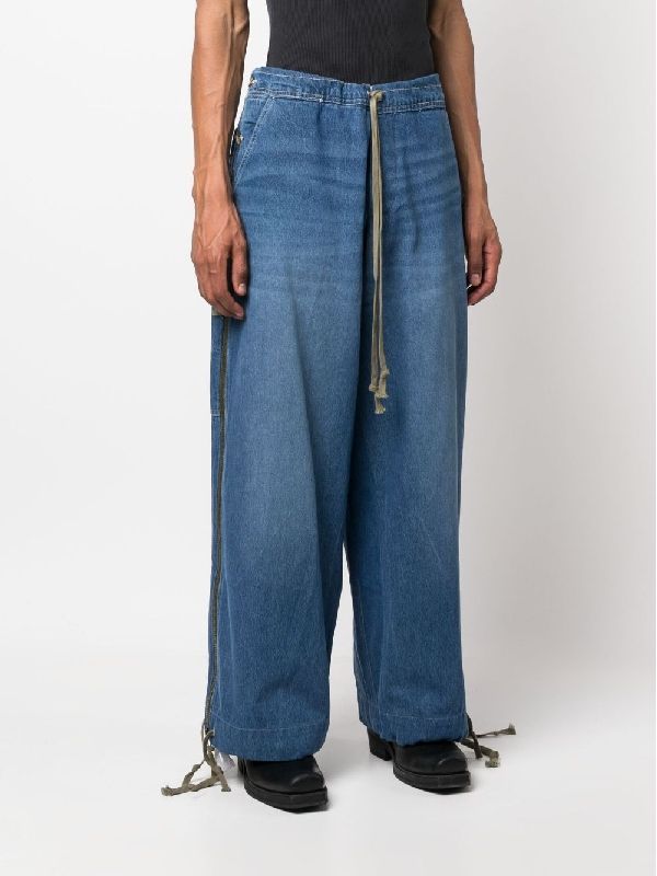 Greg Lauren Wide Leg Denim Jeans In Blue
