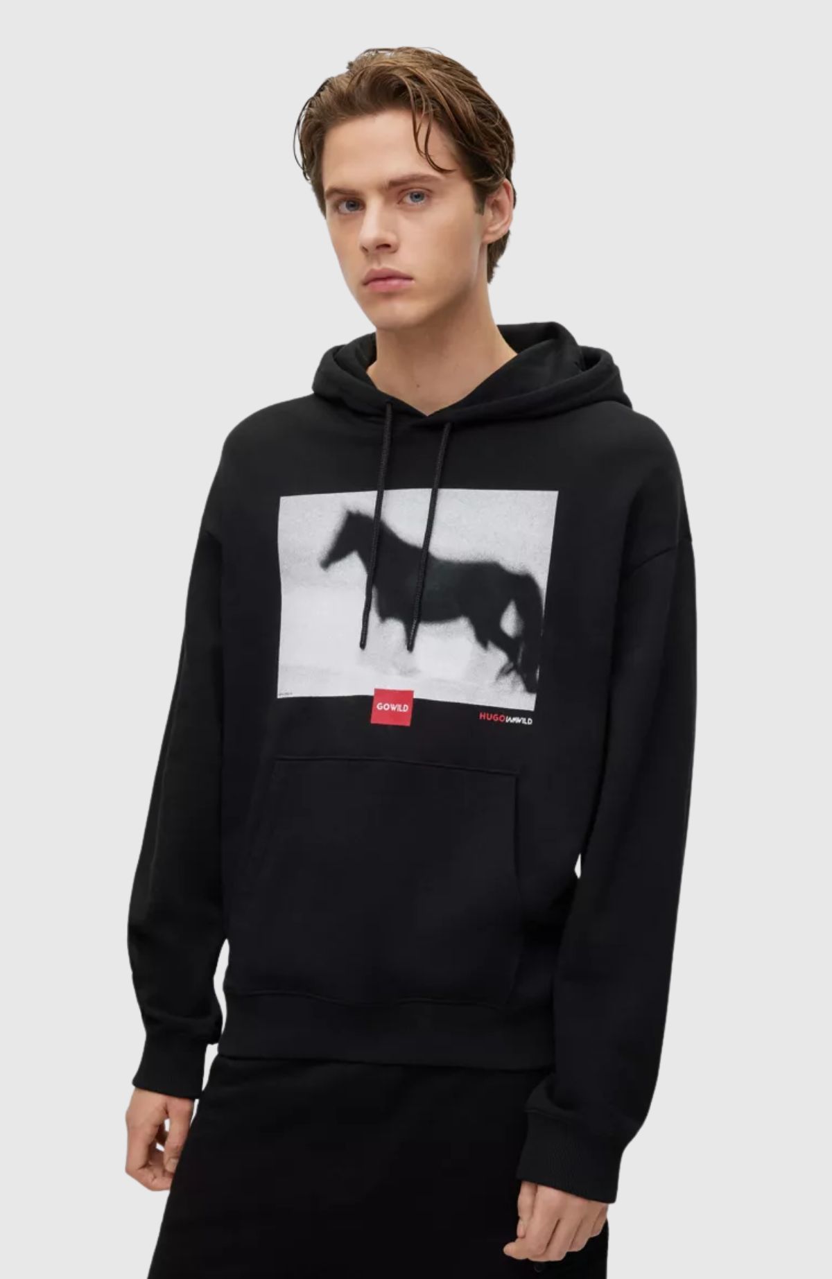 Hugo Boss Graphic-print Cotton Hoodie In Black