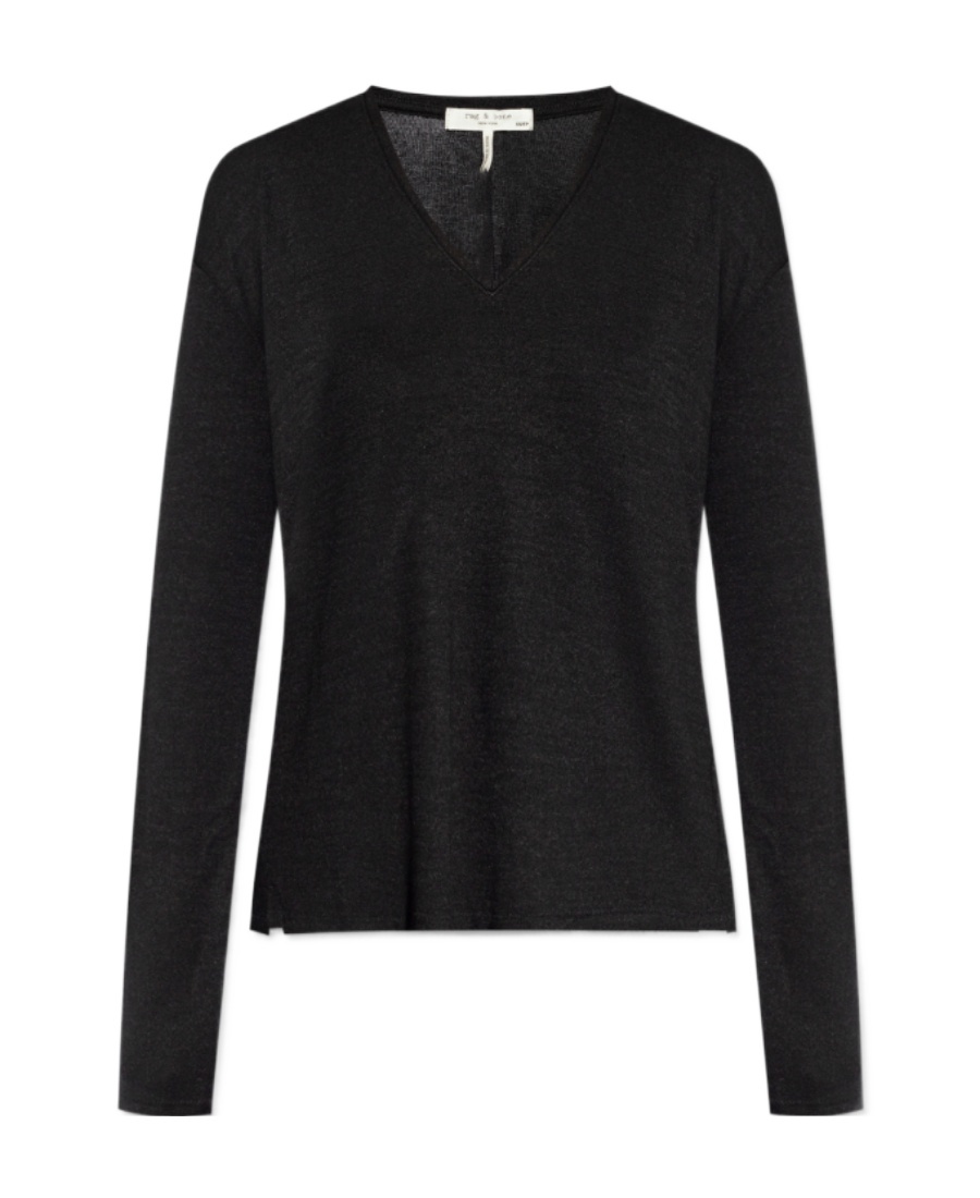 Rag & Bone Hudson Signature Jersey V-neck Tee In Black