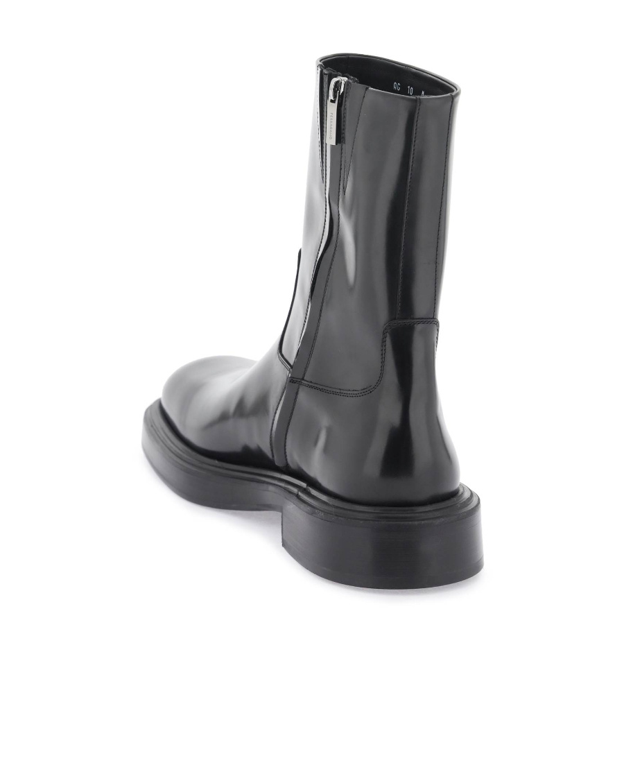 Ferragamo Panelled Patent-leather Ankle Boots In Black