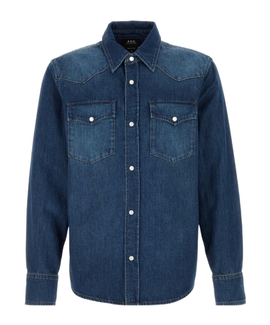 Apc Long Sleeve Denim Shirt With Chest Pockets In Blue