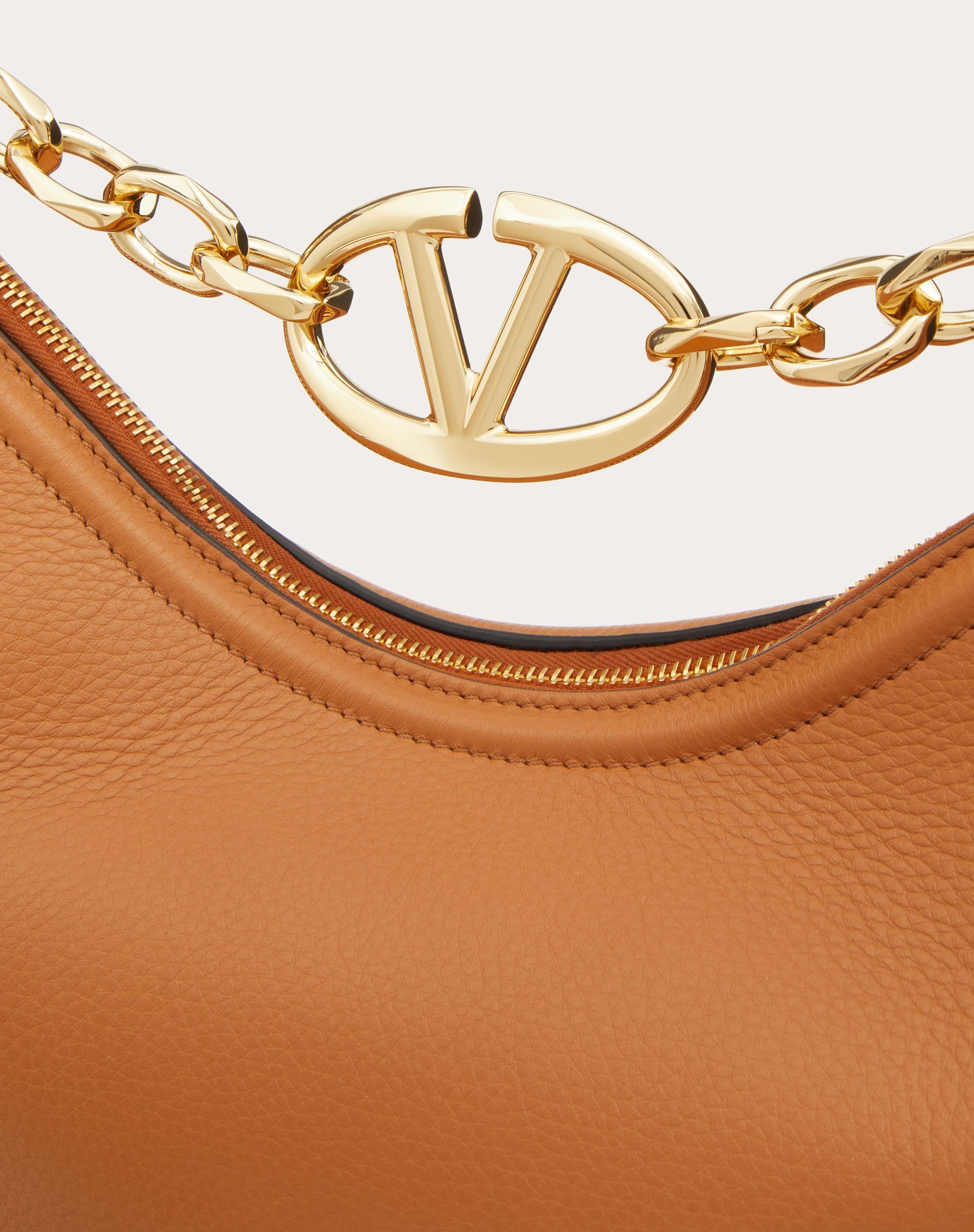 Valentino Vlogo Moon Zip-up Medium Shoulder Bag In Brown
