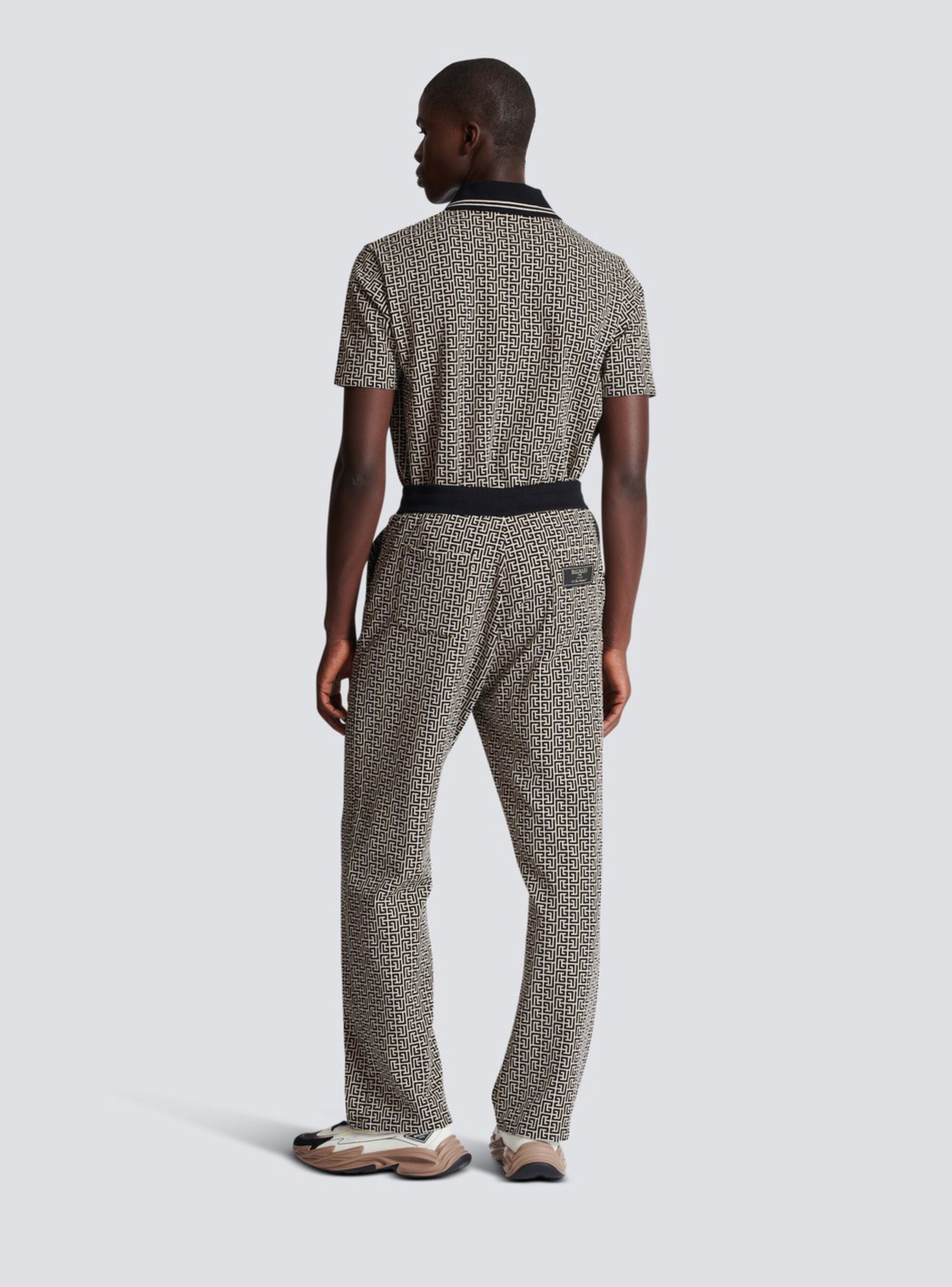 Balmain Monogram-jacquard Drawstring-waistband Track Pants In Gray
