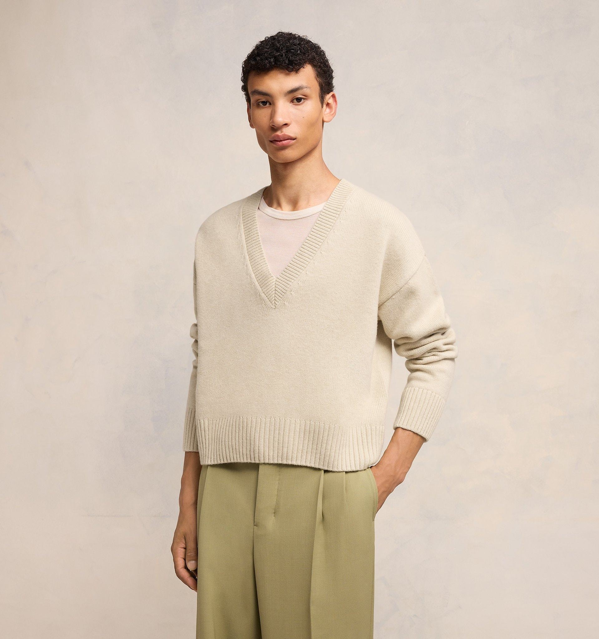 Ami Alexandre Mattiussi Ivory Wool Blend Sweater In Nude