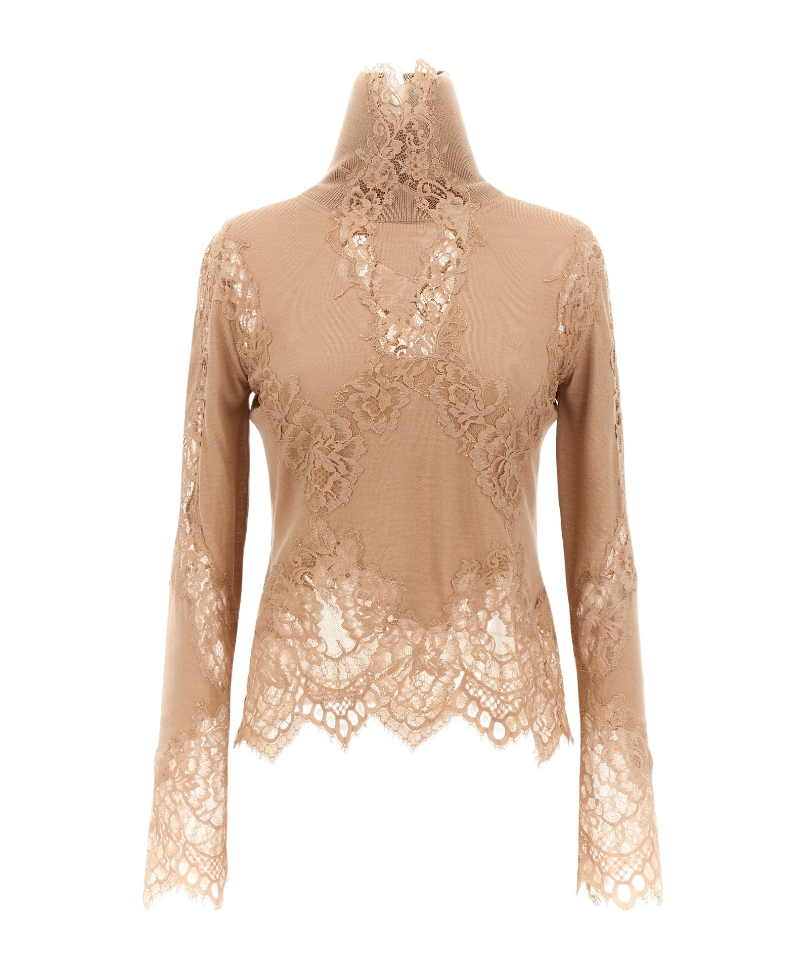 Ermanno Scervino Lace Insert Sweater Sweaters And Cardigans Beige In Gold