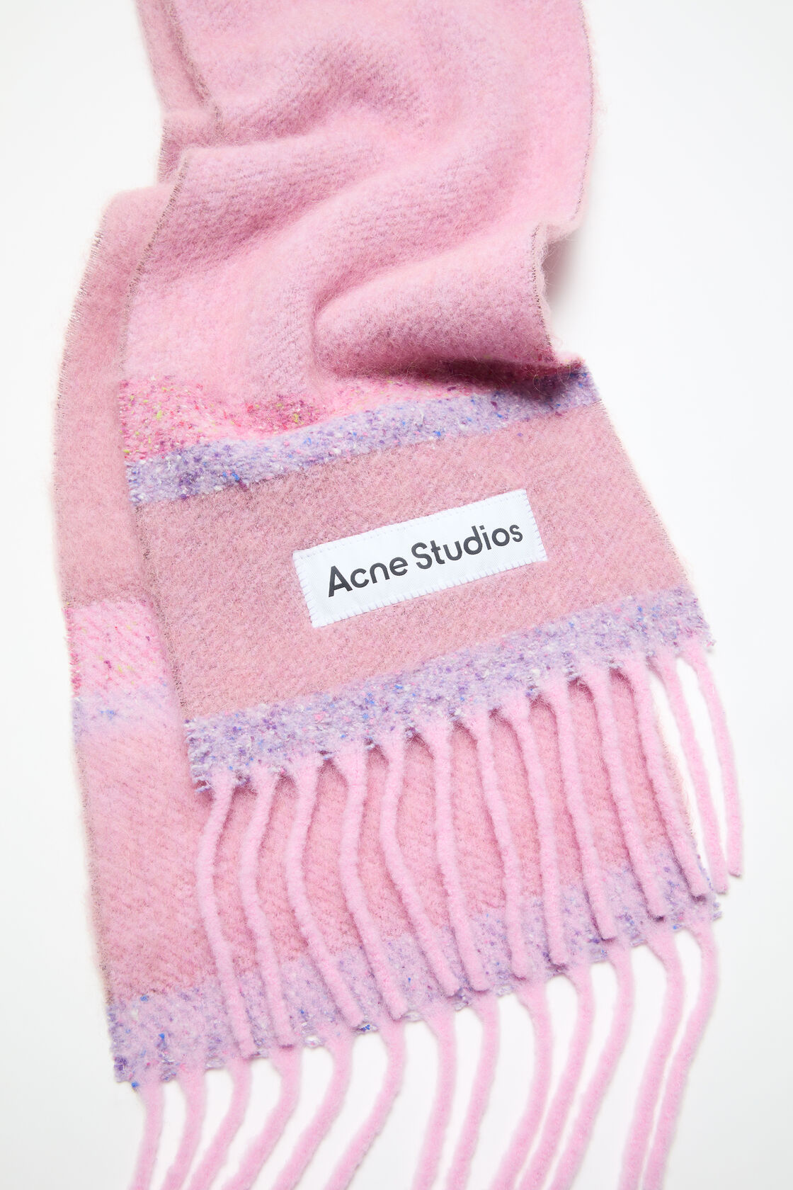 Acne Studios Pink Fringed Logo Scarf In Pink