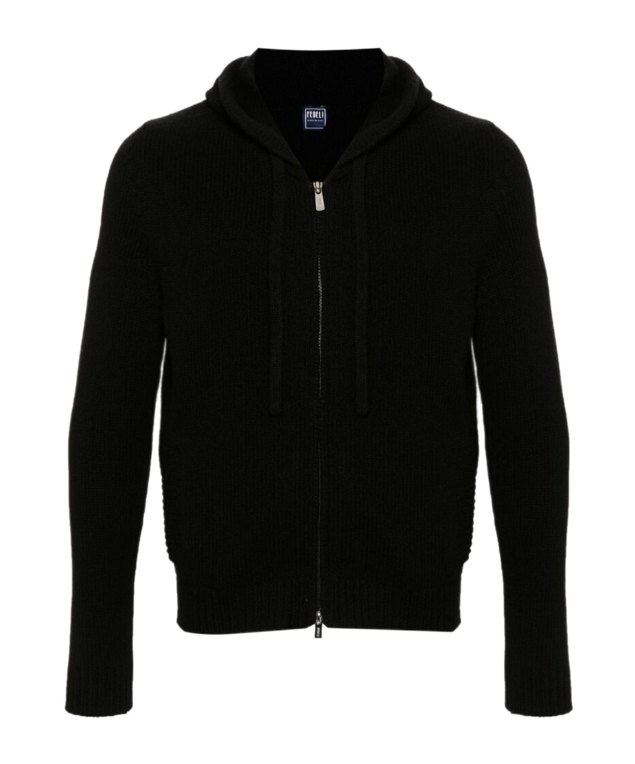 Fedeli Hooded Cardigan In Black