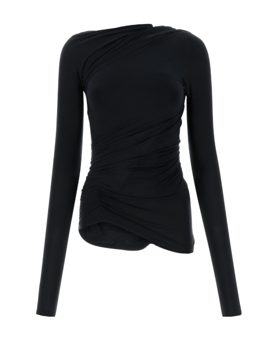 Balenciaga Draped-design Long-sleeve Top In Black