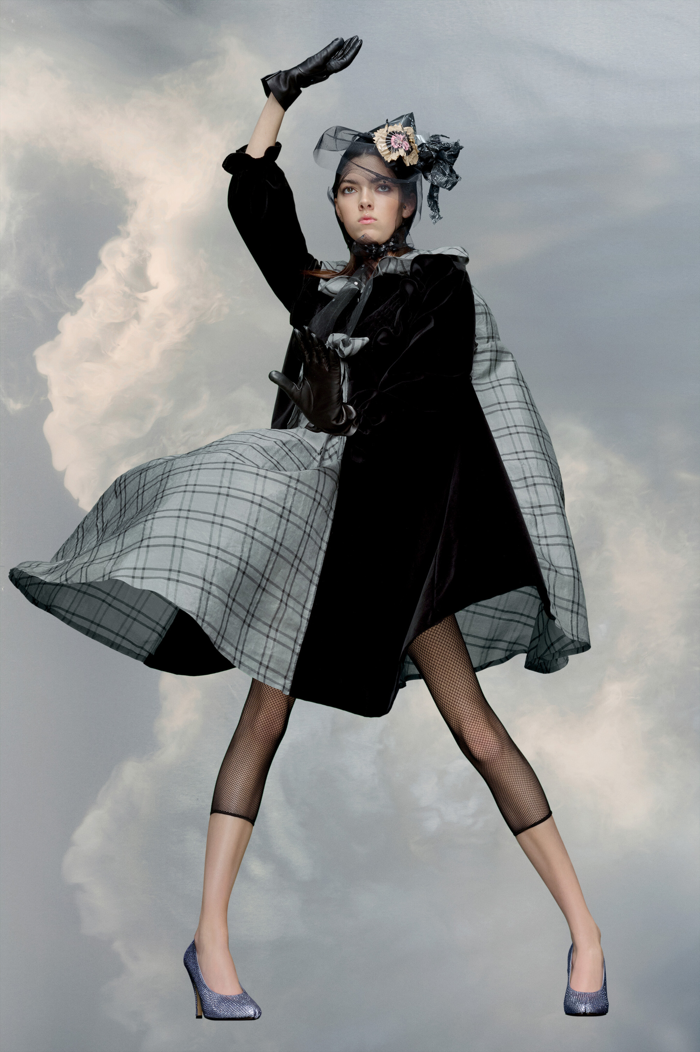 Maison Margiela Spliced Check-print Silk Dress In Gray