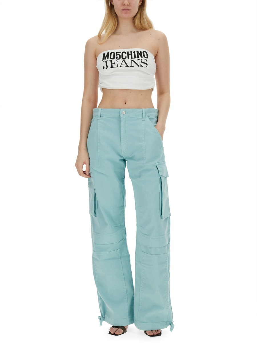 Shop Moschino Multi-pocket Button Casual Pants In Blue