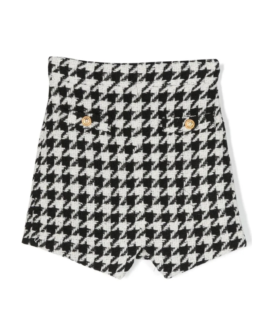 Balmain Houndstooth-pattern Knitted Skirt In Black