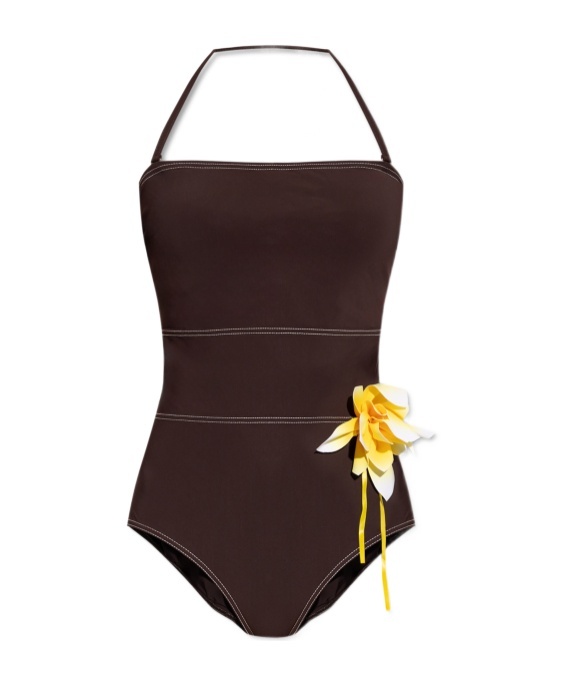 Tory Burch Flower Bandeau Swimsuit In Burgundy
