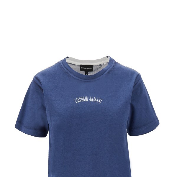 Emporio Armani Printed Organic Cotton T-shirt In Blue