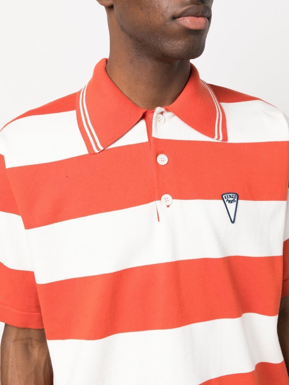 Kenzo White And Red Polo T-shirt With Embroidered Logo In Orange