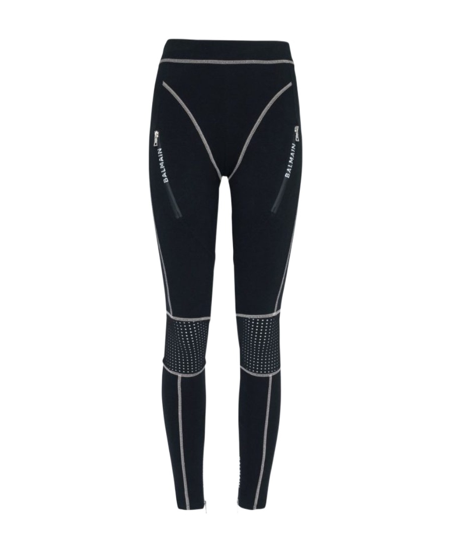 Balmain Contrast Stitch Leggings In Black