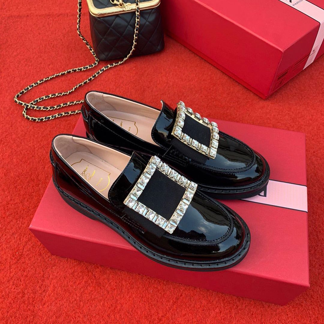 Shop Roger Vivier Crystal-embellished Patent Leather Loafers In Black