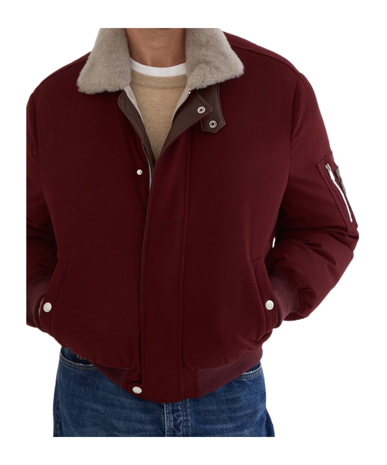 Brunello Cucinelli Sherpa-collar Bomber Jacket In Burgundy