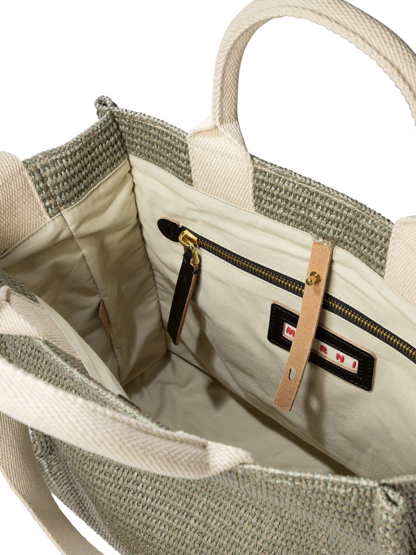 Shop Marni Green Raffia-effect Small Tote Bag
