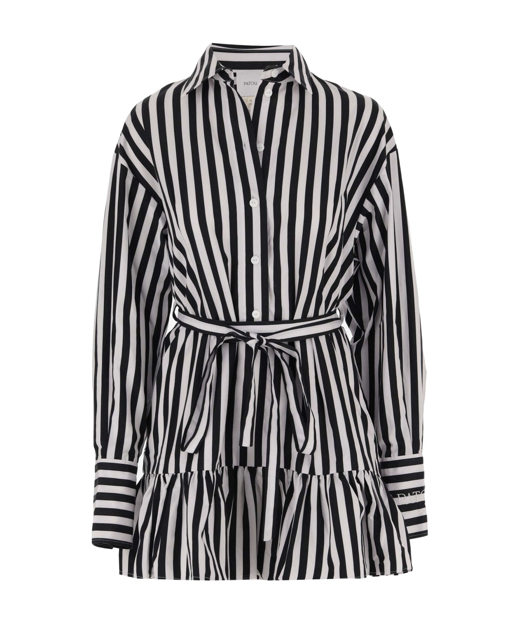 Patou Striped Cotton Mini Chemisier Dress In Black