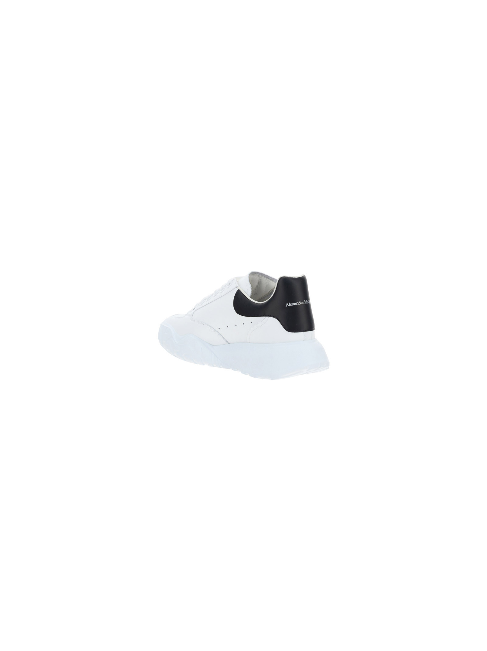 Alexander Mcqueen Leopard Sole Suede Heel Tab Leather Sneakers In White