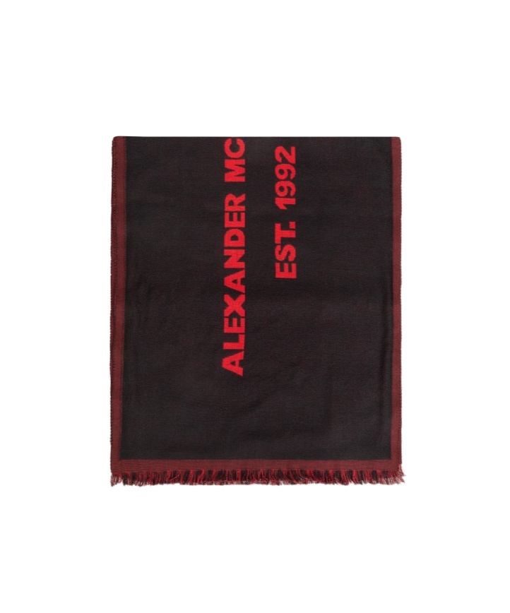 Alexander Mcqueen Logo-print Wool Scarf In Black