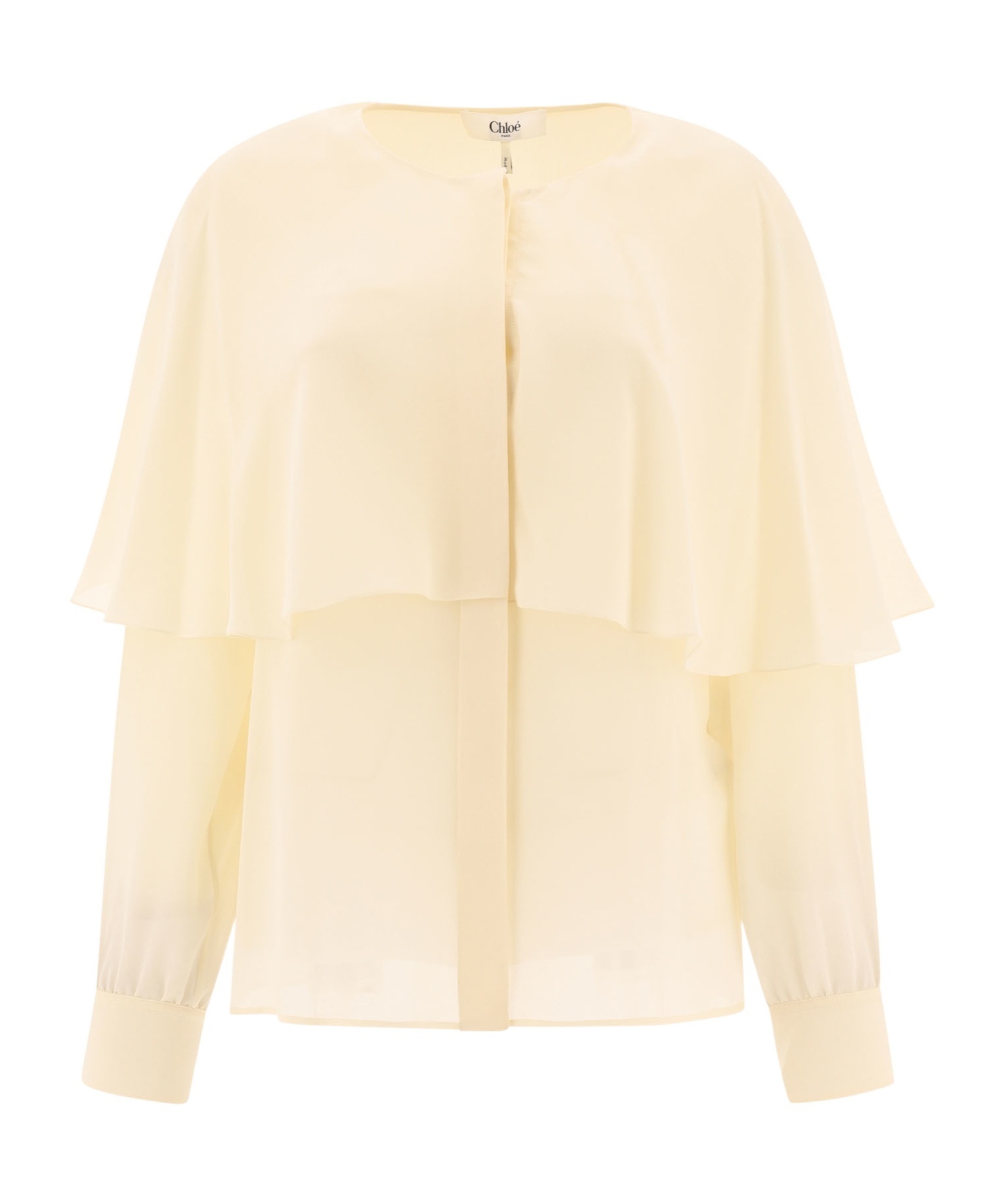 Chloé Long-sleeved Cape Blouse In Silk Georgette In Nude