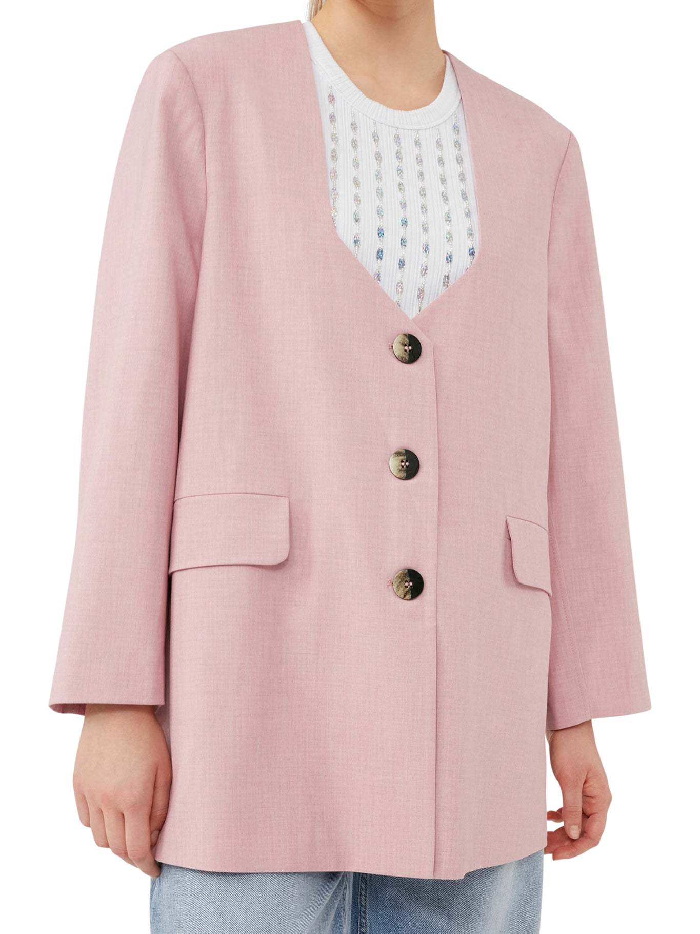 Ganni Scoop-neck Single-breasted Blazer In Pink