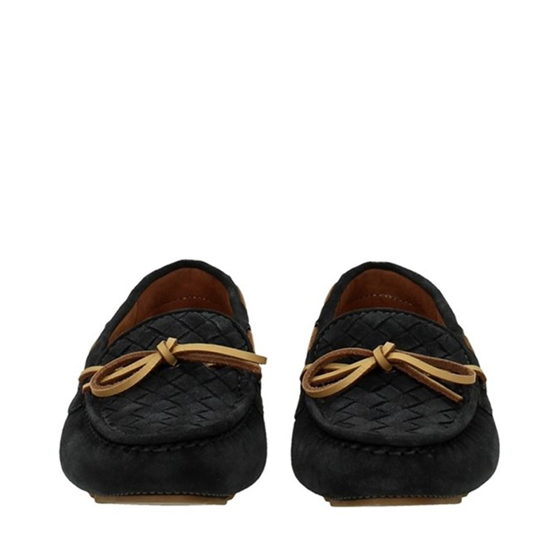 Bottega Veneta Dark Gray Logo Detail Flat Shoes In Gray