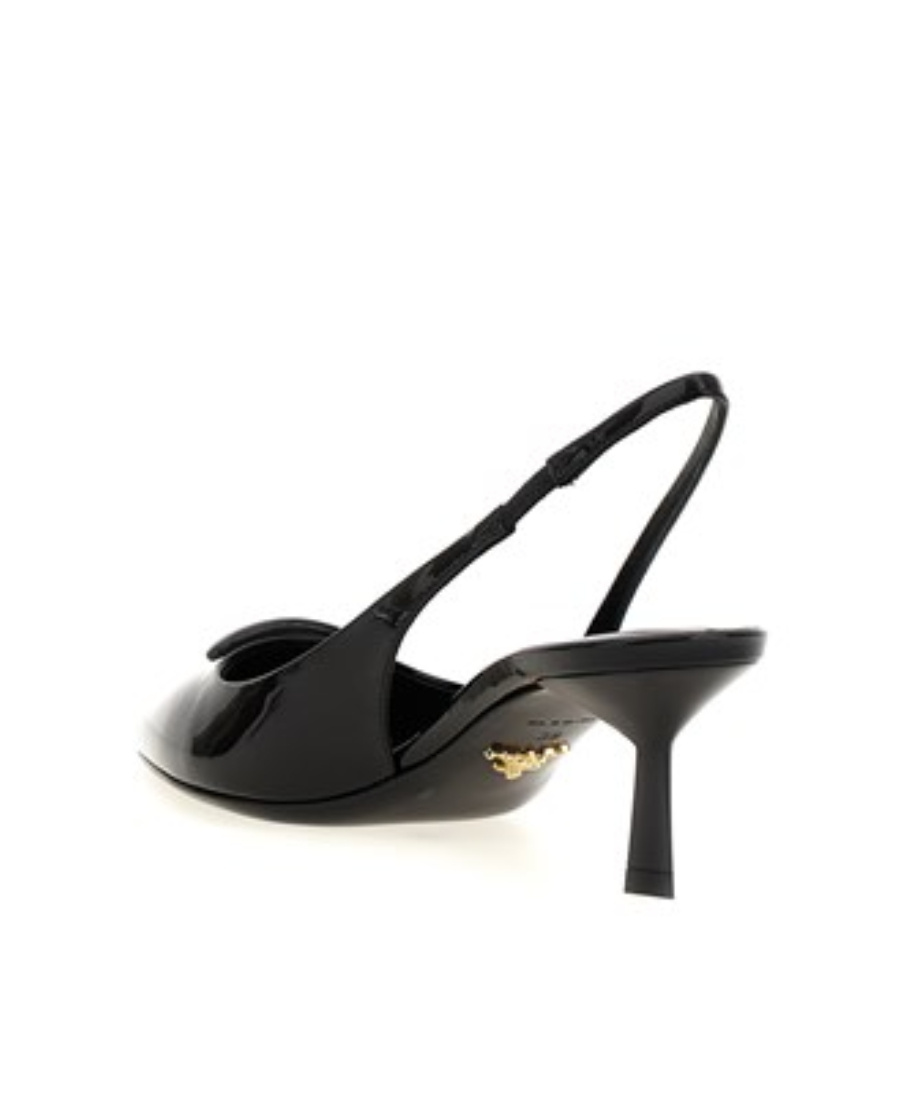 Prada 55mm Patent-leather Slingback Pumps In Black