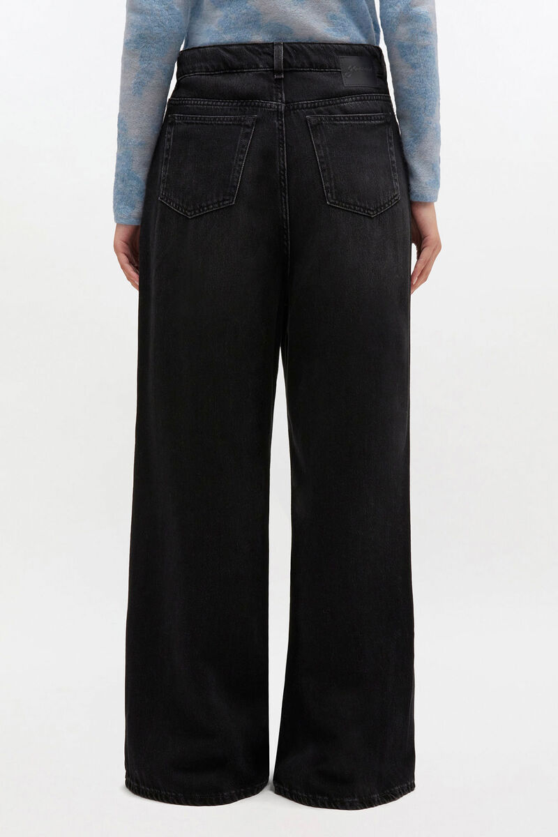 Ganni Black Washed Baggy Jeans In Black